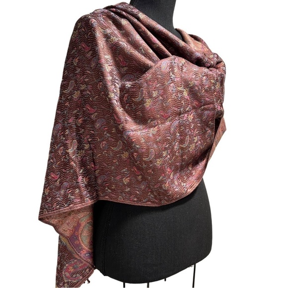 Elegant Shawl in Dark Maroon- Versatile Wrap, Scarf, Poncho, or Cape Soft Rayon - Picture 9 of 16